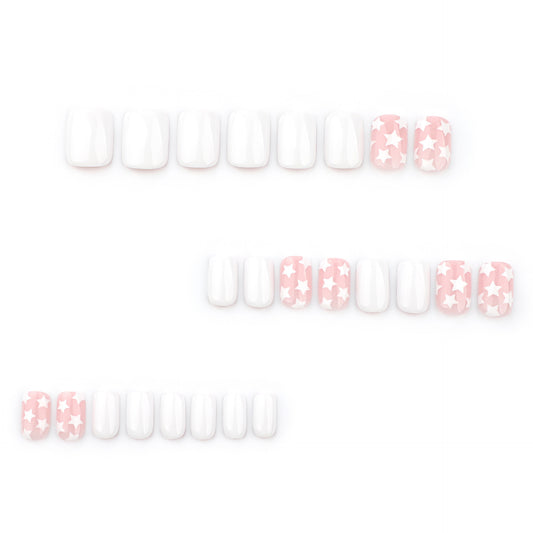 Starry Sky Delight Glamorous Press On Nail Set in Soft Short Square Bright White and Blush Pink with Starry Patterns