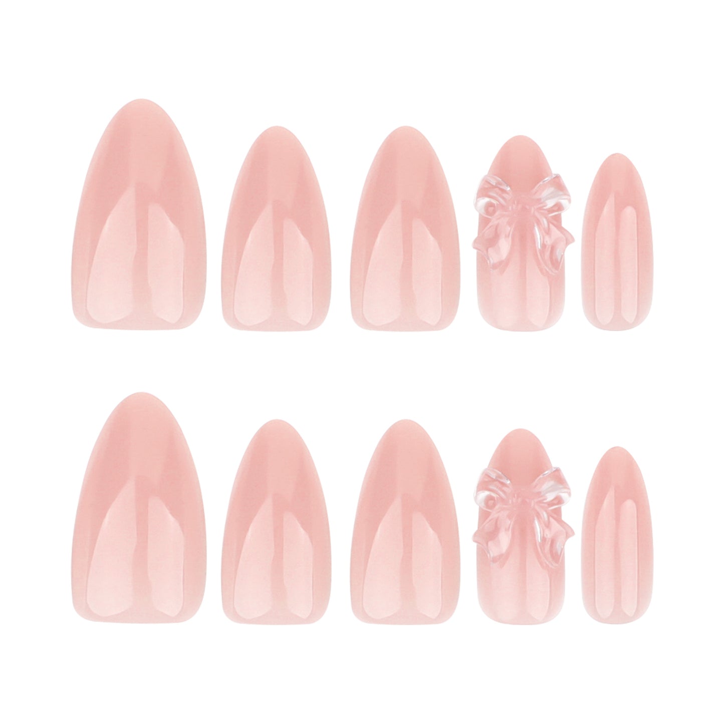 Chic Elegance Short Almond Shaped Soft Pink Press On Nail Set with Decorative Bow Accent