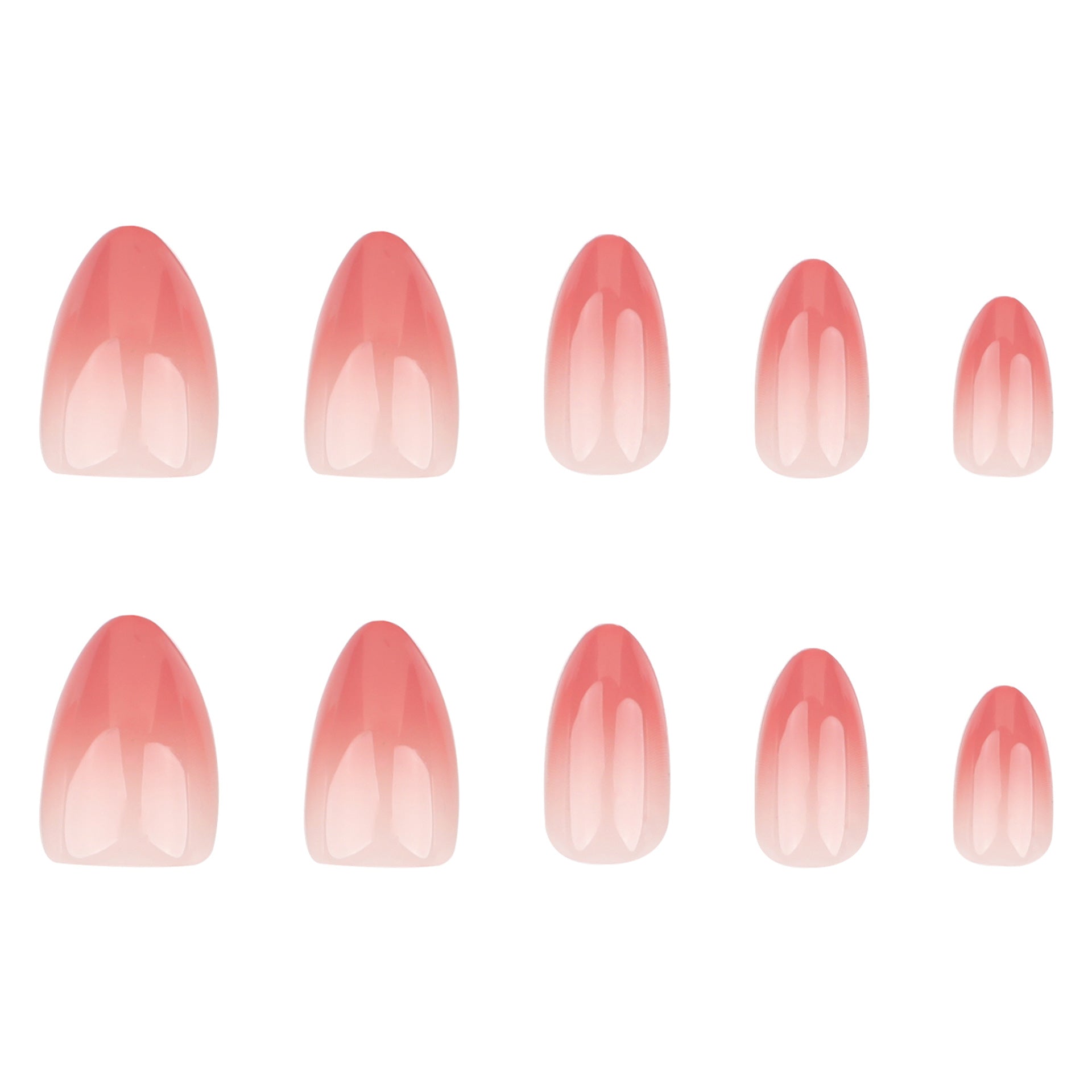 Set of pink gradient nail designs on a white background