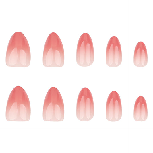 Set of pink gradient nail designs on a white background