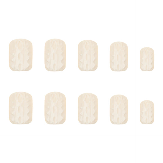 Elegant Shell Inspiration Short Square Cream Press-On Nail Set with Intricate Textured Design