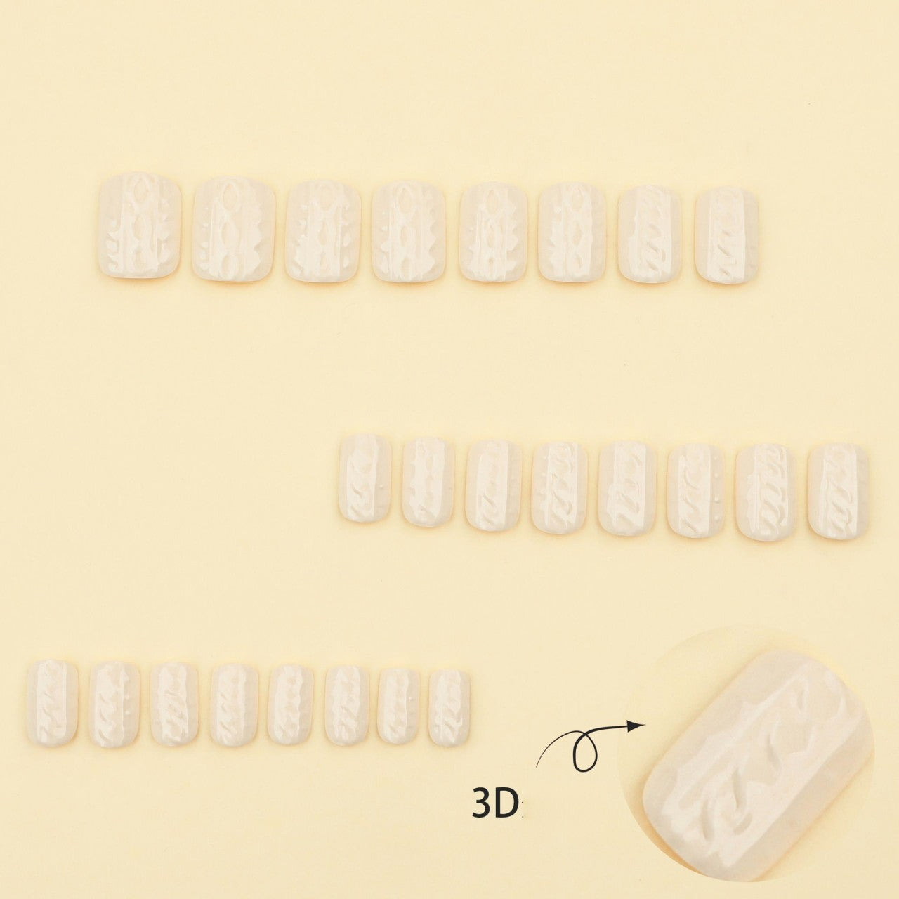 Whimsical Elegance Short Square Soft White Textured Press On Nail Set