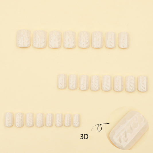Whimsical Elegance Short Square Soft White Textured Press On Nail Set
