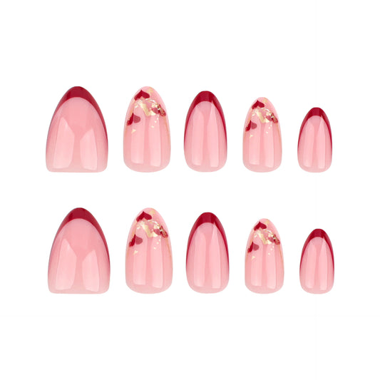 Chic Blossom Short Almond Pink Ombre with Gold Accent Press On Nail Set