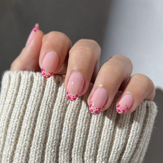 Romantic Bliss Medium Almond Shaped Soft Pink Nails with Heart Dots Design