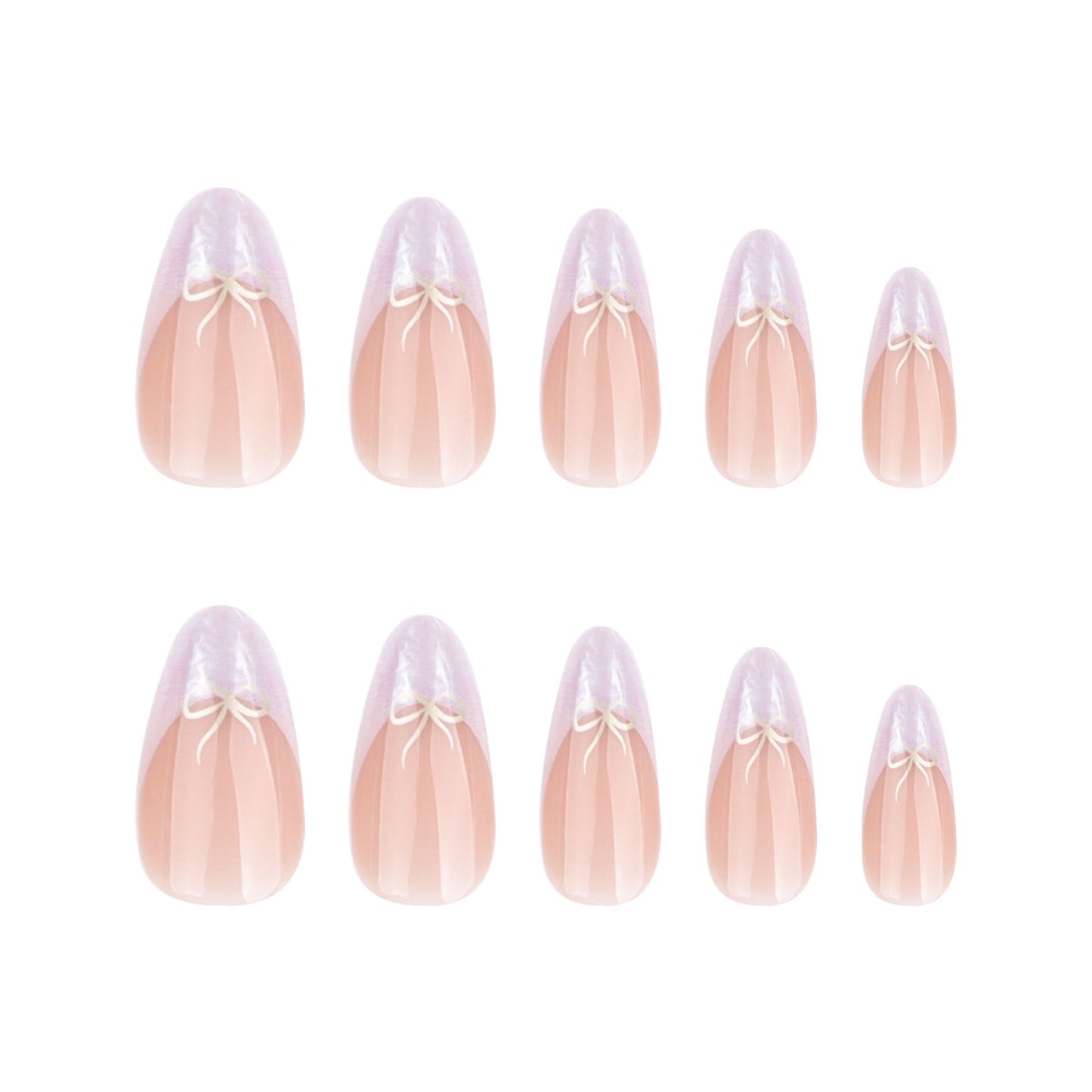 Charming Elegance Short Almond Pink Glossy Press-On Nail Set with Delicate Bow Accents