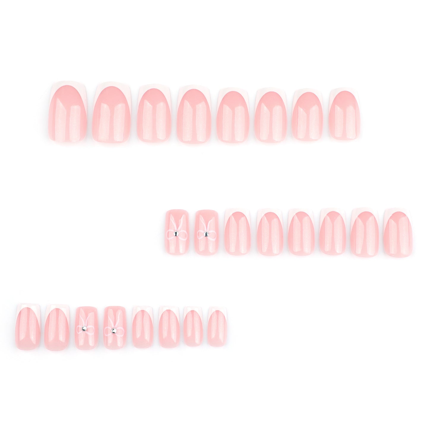 Charming Pastel Elegance Short Square Shaped Soft Pink Press On Nail Set with Delightful Bow Accents