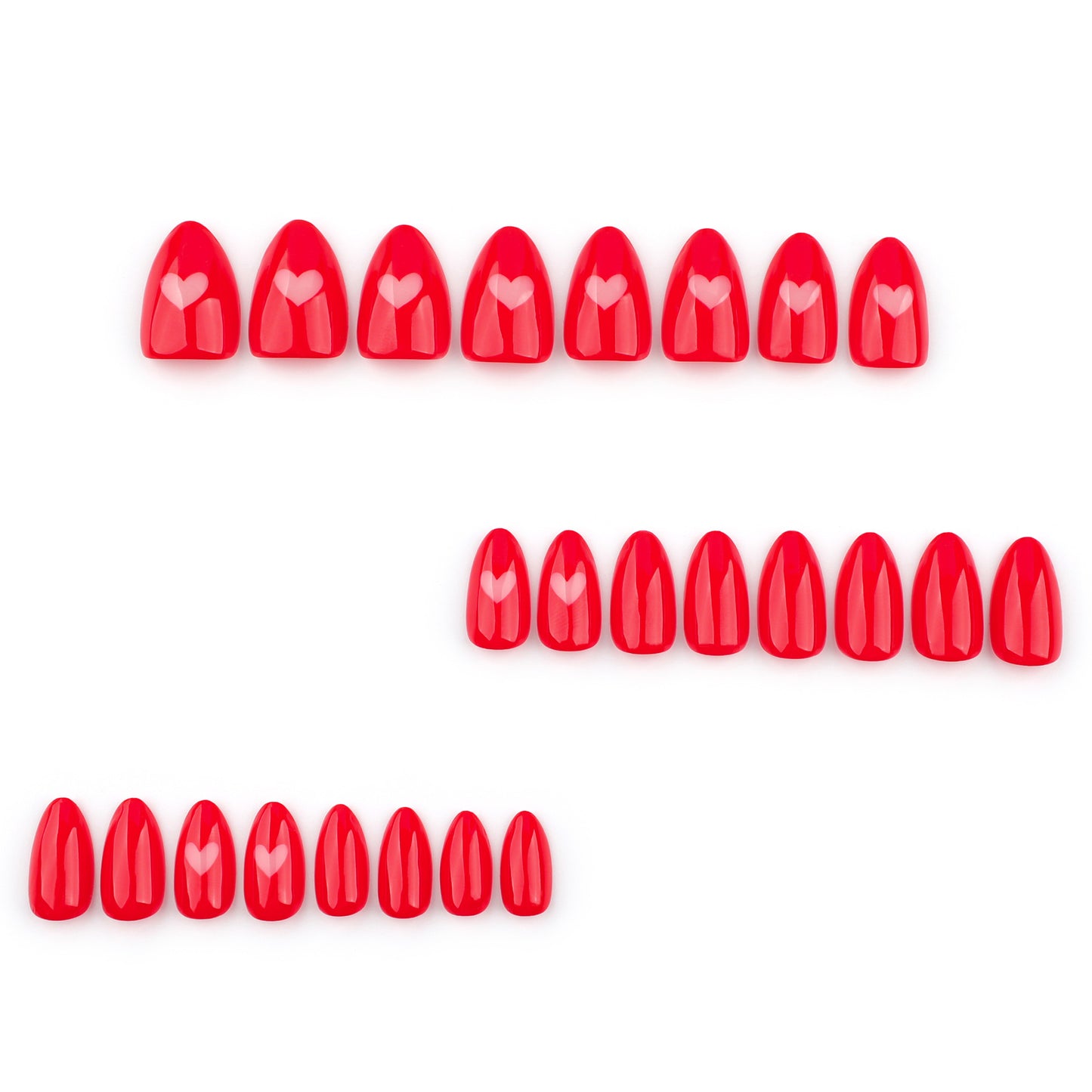 Romantic Elegance Red Short Almond and Oval Press On Nail Set with Heart Design