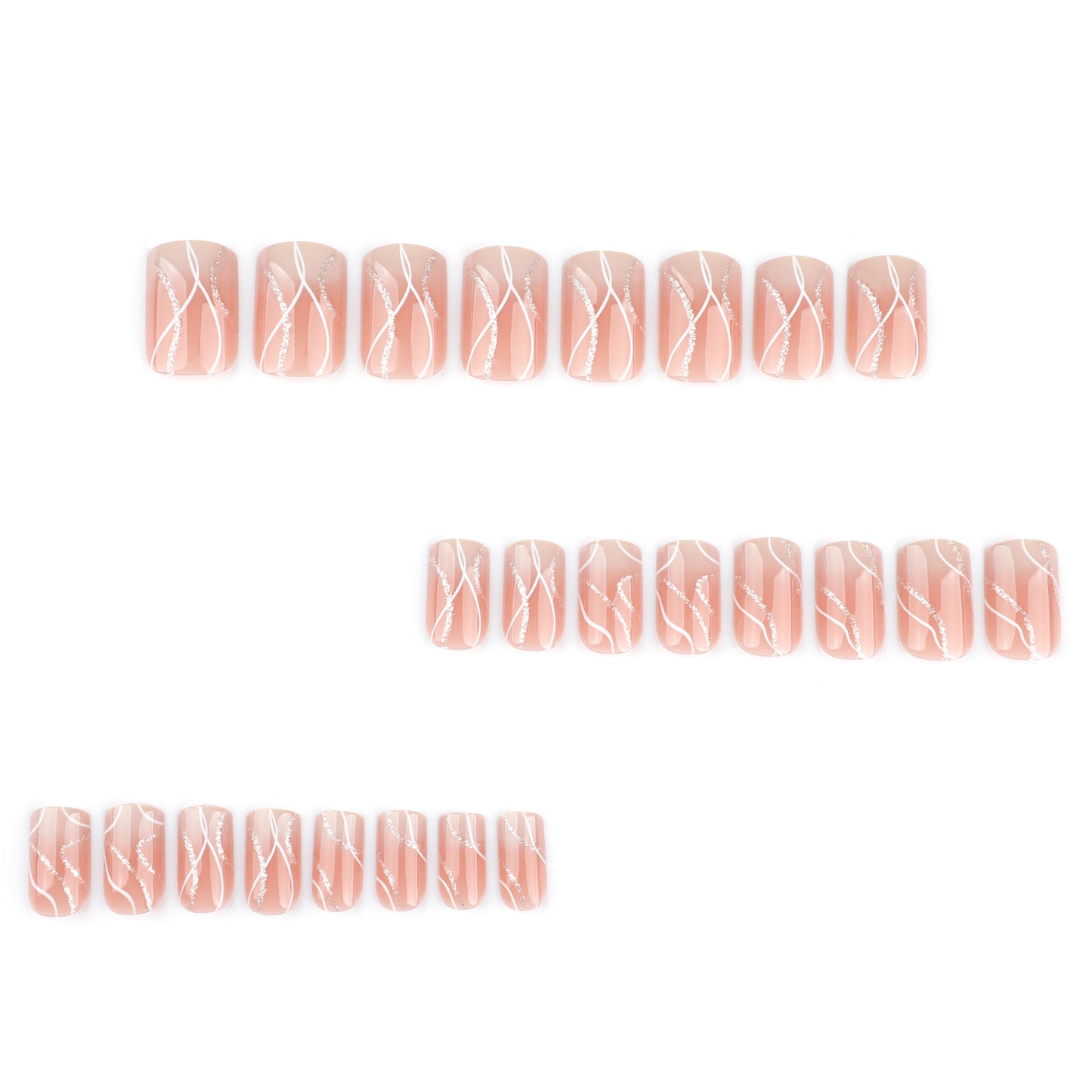 Elegant Dreams Short Squoval Pink Press On Nail Set with Unique White Swirl Design