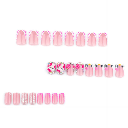 Whimsical Garden Short Square Pink Nails With Glitter And Cute Character Accents