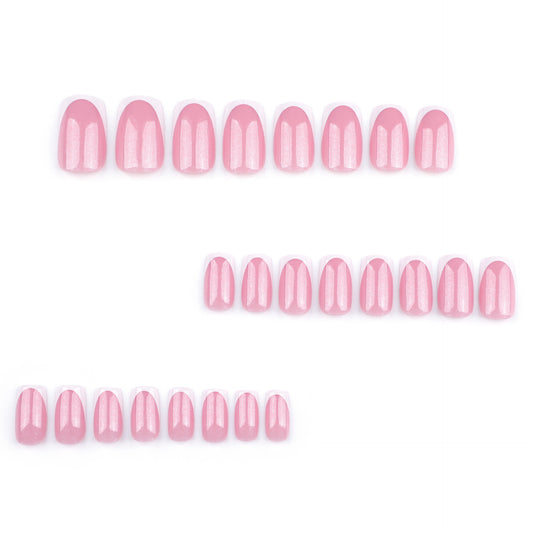 Delicate Rose Dream Short Square Glossy Pink Press-On Nail Set with Shimmering Sheen