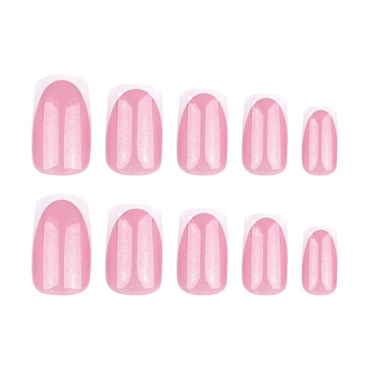 Dreamy Rose Garden Short Square Soft Pink Shimmering Finish Press On Nail Set