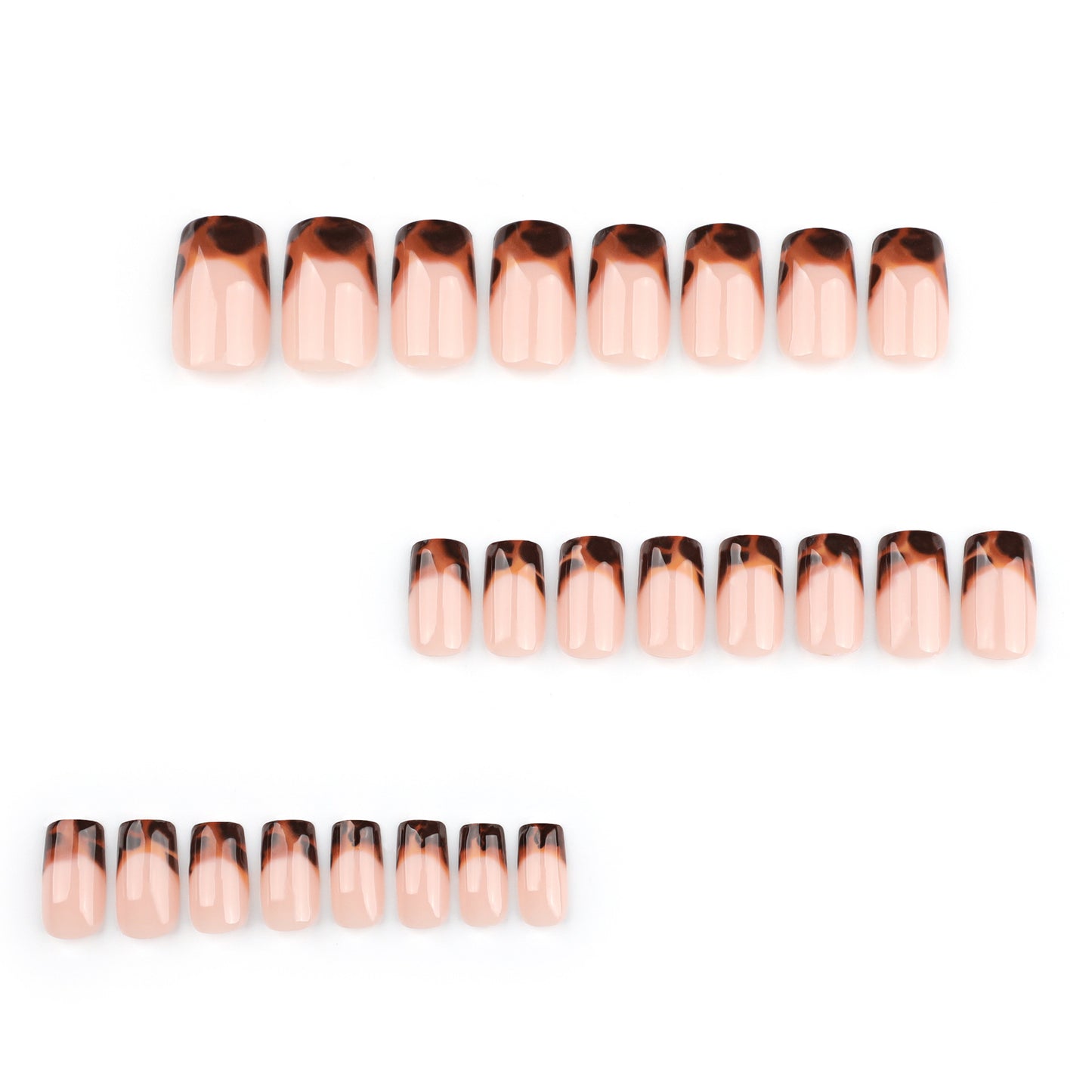 Glamorous Sunset Inspired Press On Nail Set Medium Square Almond Peach Brown Ombre Design