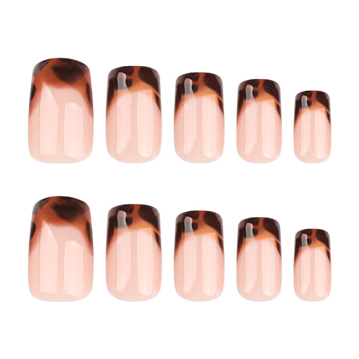 Chic Safari Inspired Medium Square Almond Brown and Beige Gradient Press On Nail Set with Glossy Finish
