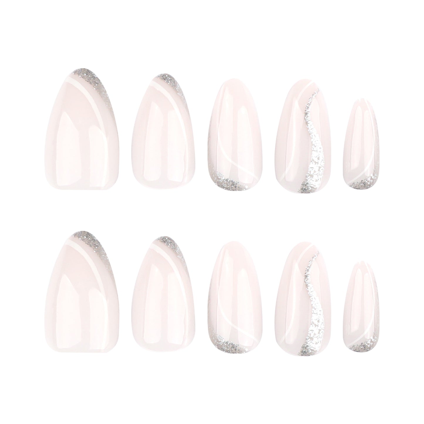 Chic Elegance Short Almond Shaped Soft Pink Nails with Sparkling Silver Accents