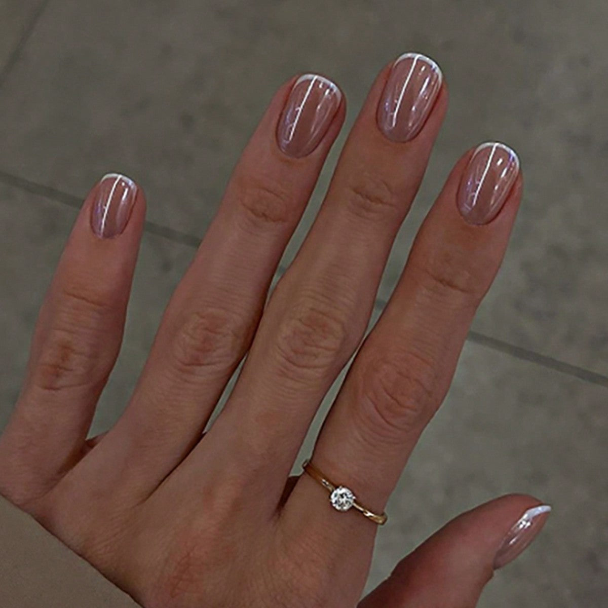 Elegant Serenity Short Squoval Transparent Beige with Unique Vertical Line Design Press-On Nail Set