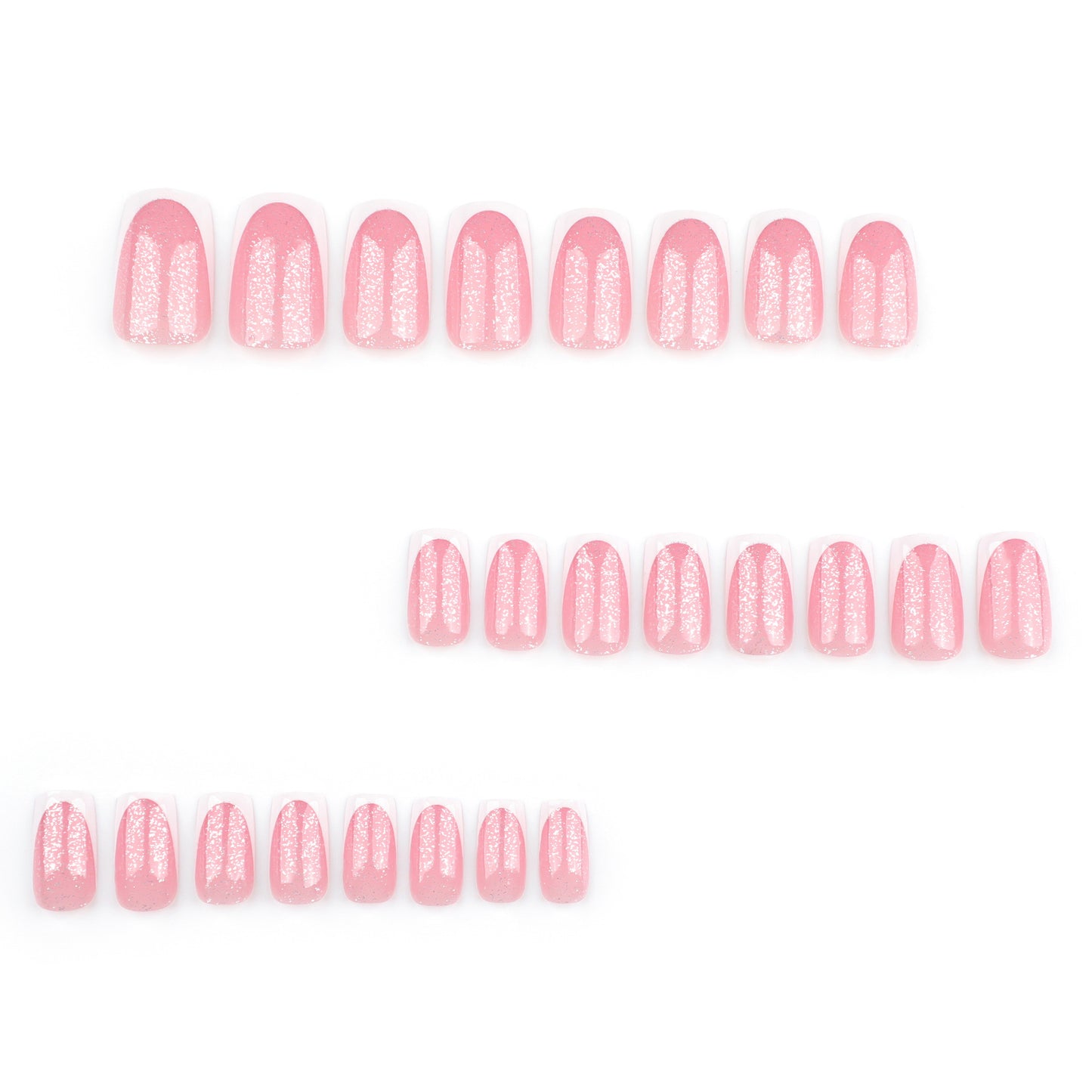 Charmed Elegance Short Square Shaped Sparkling Pink Press On Nail Set