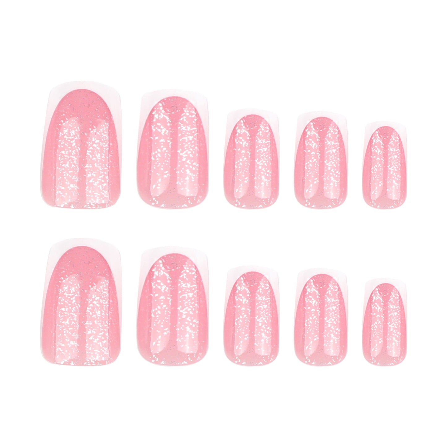 Charming Blossom Press On Nail Set Short Square Shape Sparkling Pink Color Shimmering Glitter Finish