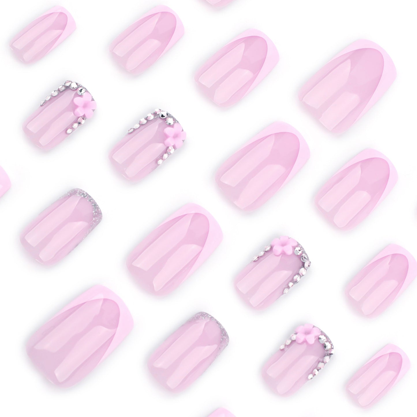 Whimsical Garden Dreamy Short Squoval Pink Press On Nail Set with Sparkling Floral Accents