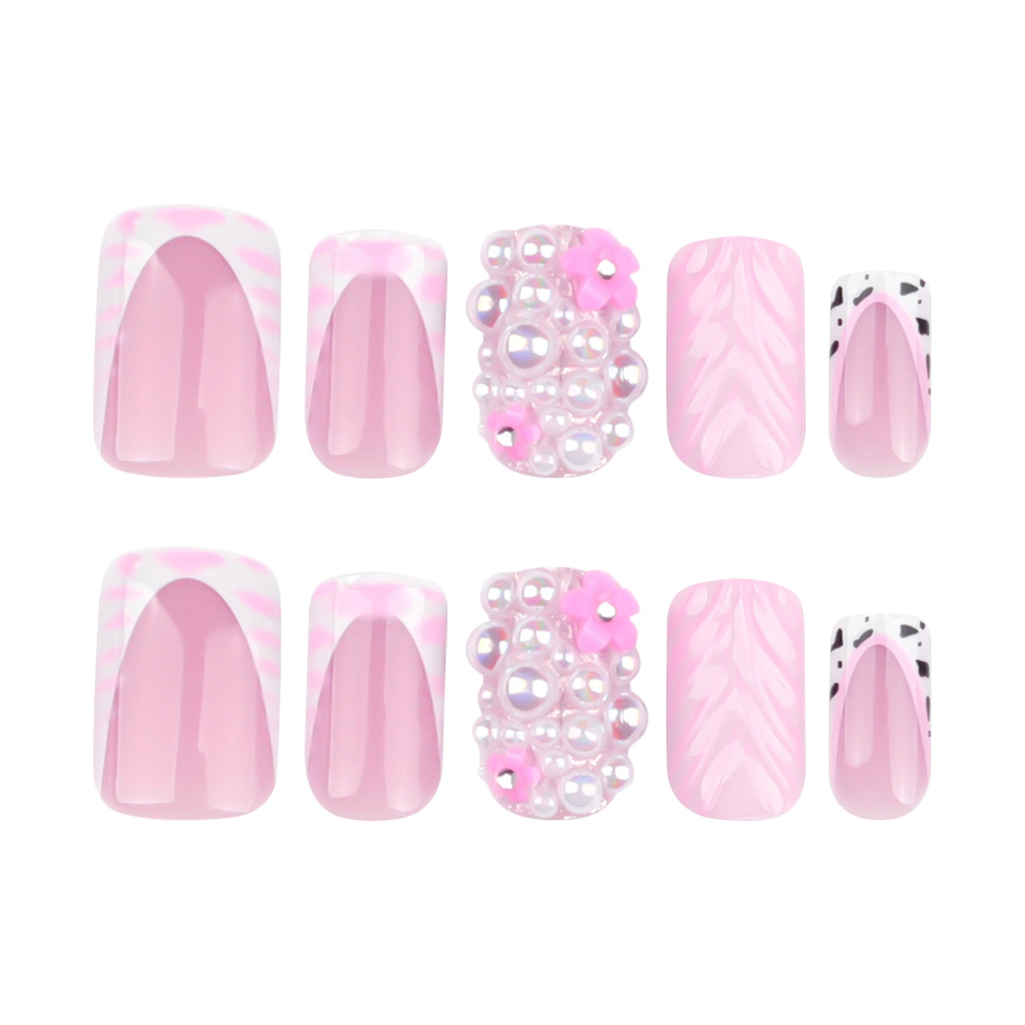 Blush Blossom Dreamy Short Square Pink Nail Set with Glamorous Pearl Accents