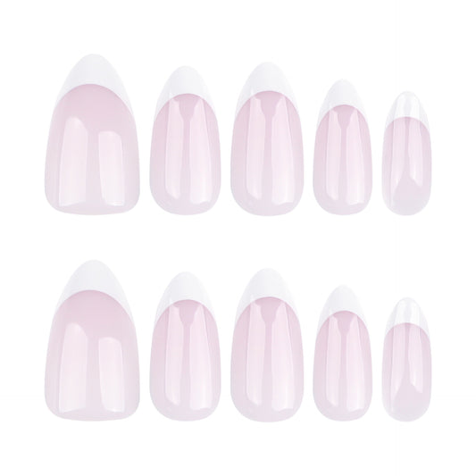 Romantic Bliss Short Almond Pink Ombre French Tip Press On Nail Set