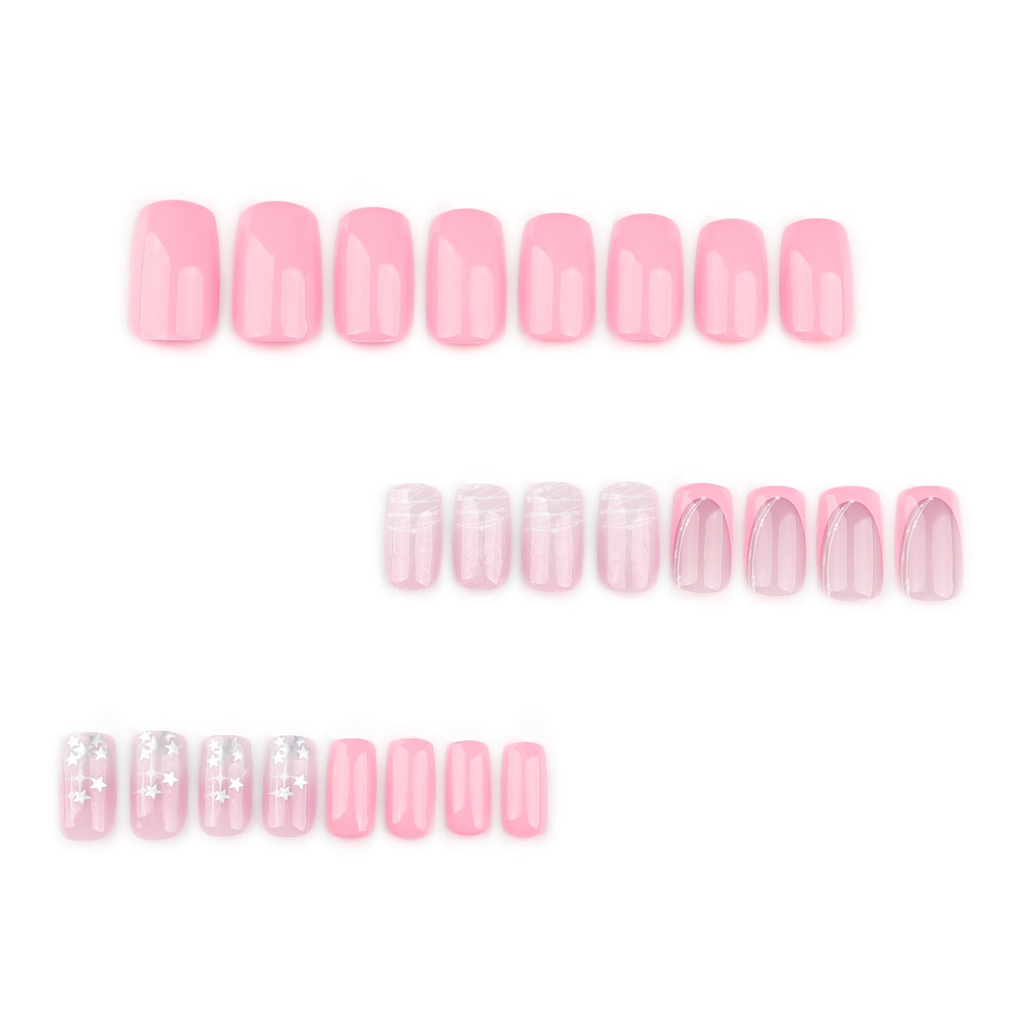 Dreamy Elegance Short Square Pink Nail Set with Sparkling Star Accents