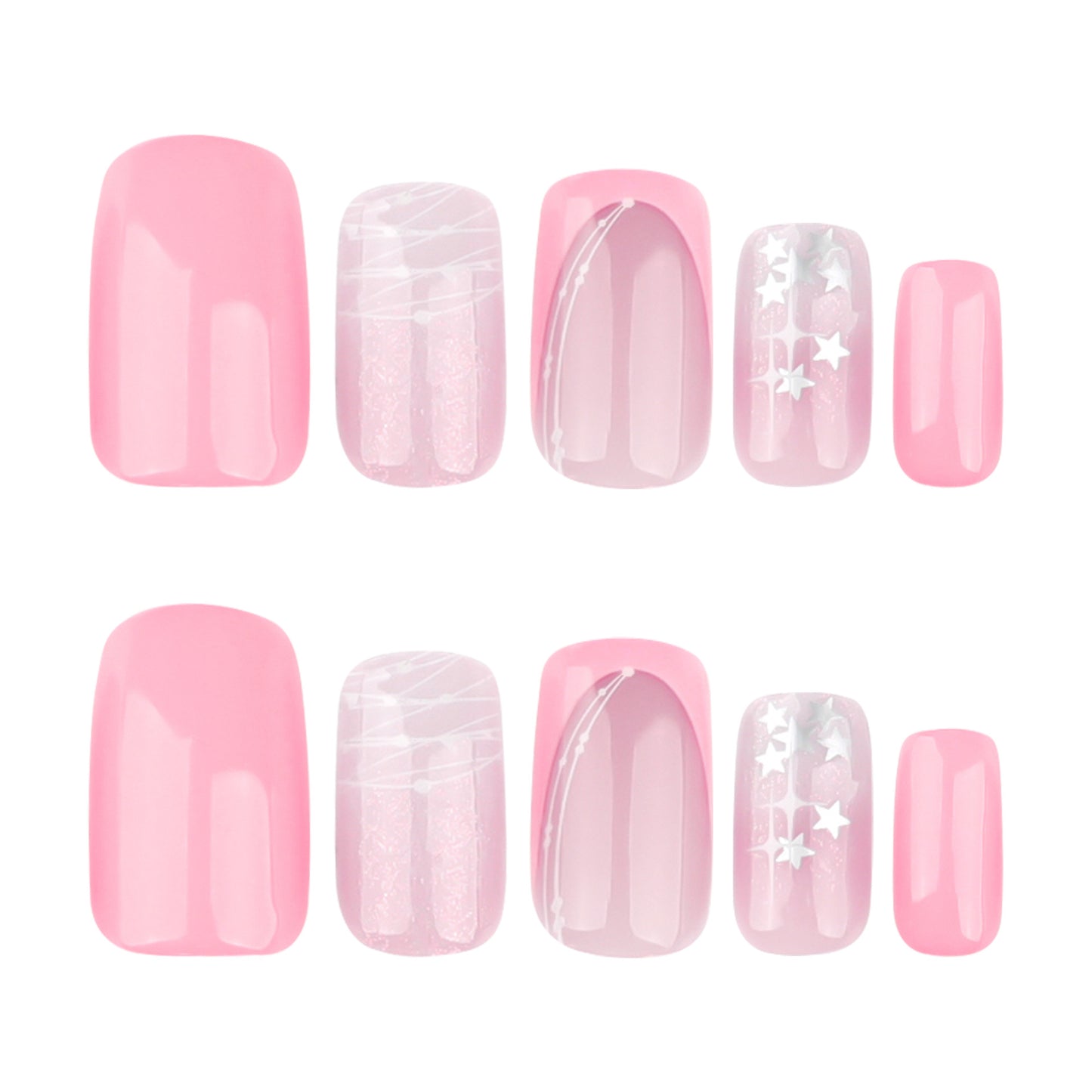 Dreamy Princess Blush Pink Short Square Press On Nail Set with Sparkling Star Accents