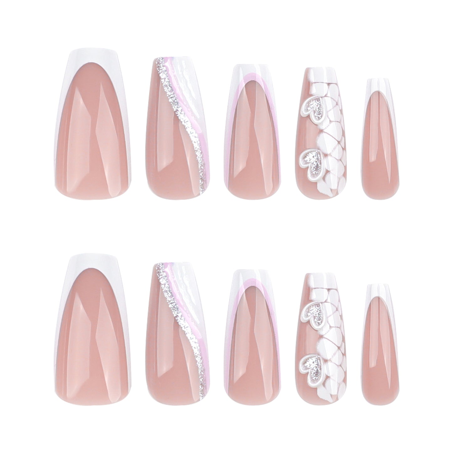 Chic Elegance Press On Nail Set Long Coffin Blush Pink with Charming Glitter and Adorned Design