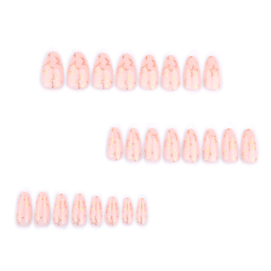 Celestial Dreaming Short Almond Pink Press On Nail Set with Gold Star Accents
