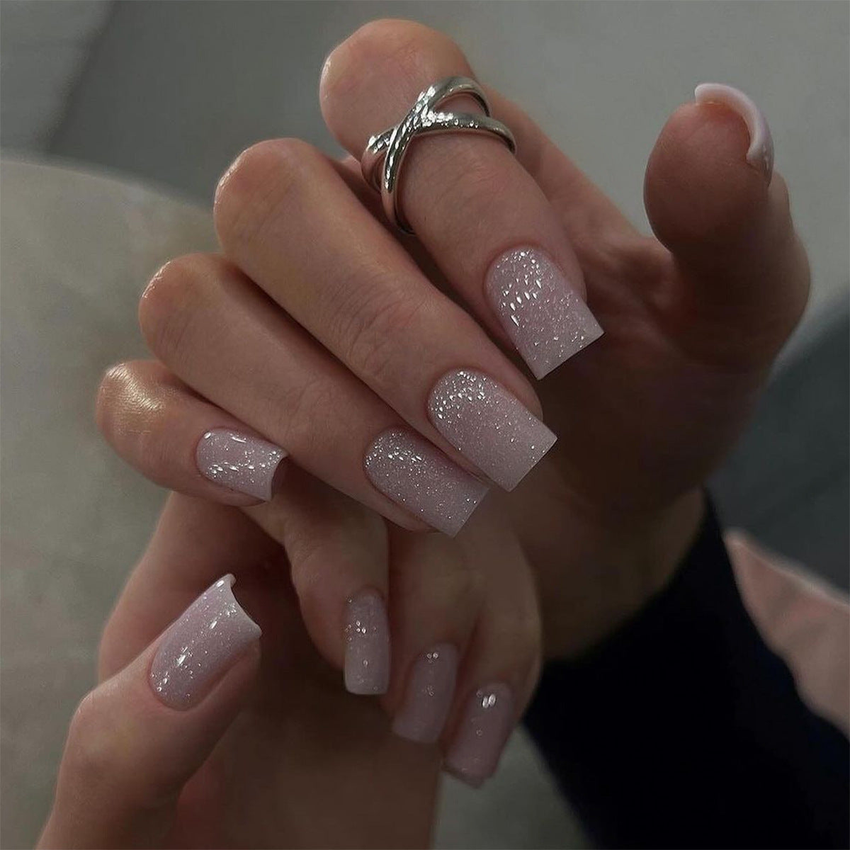 Enchanted Elegance Medium Square Pink Glitter Press On Nail Set