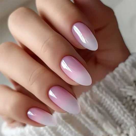Whimsical Elegance Medium Almond Soft Pink Ombre Press On Nail Set with Glossy Finish