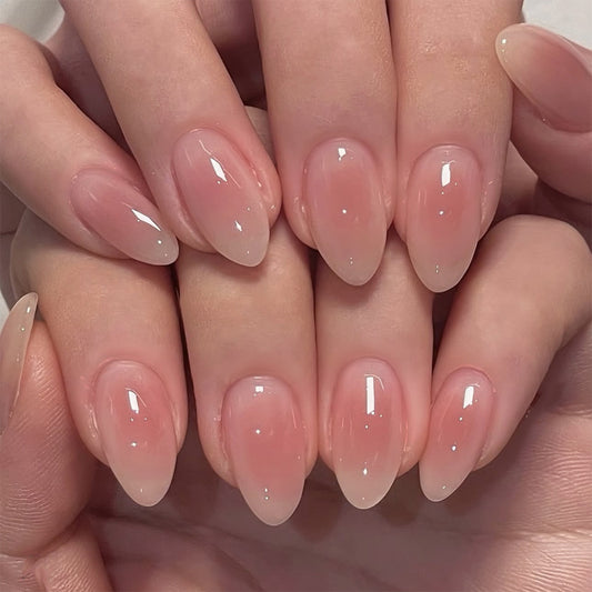 Glamorous Enchantment Medium Almond Pink Ombre Glossy Press On Nail Set