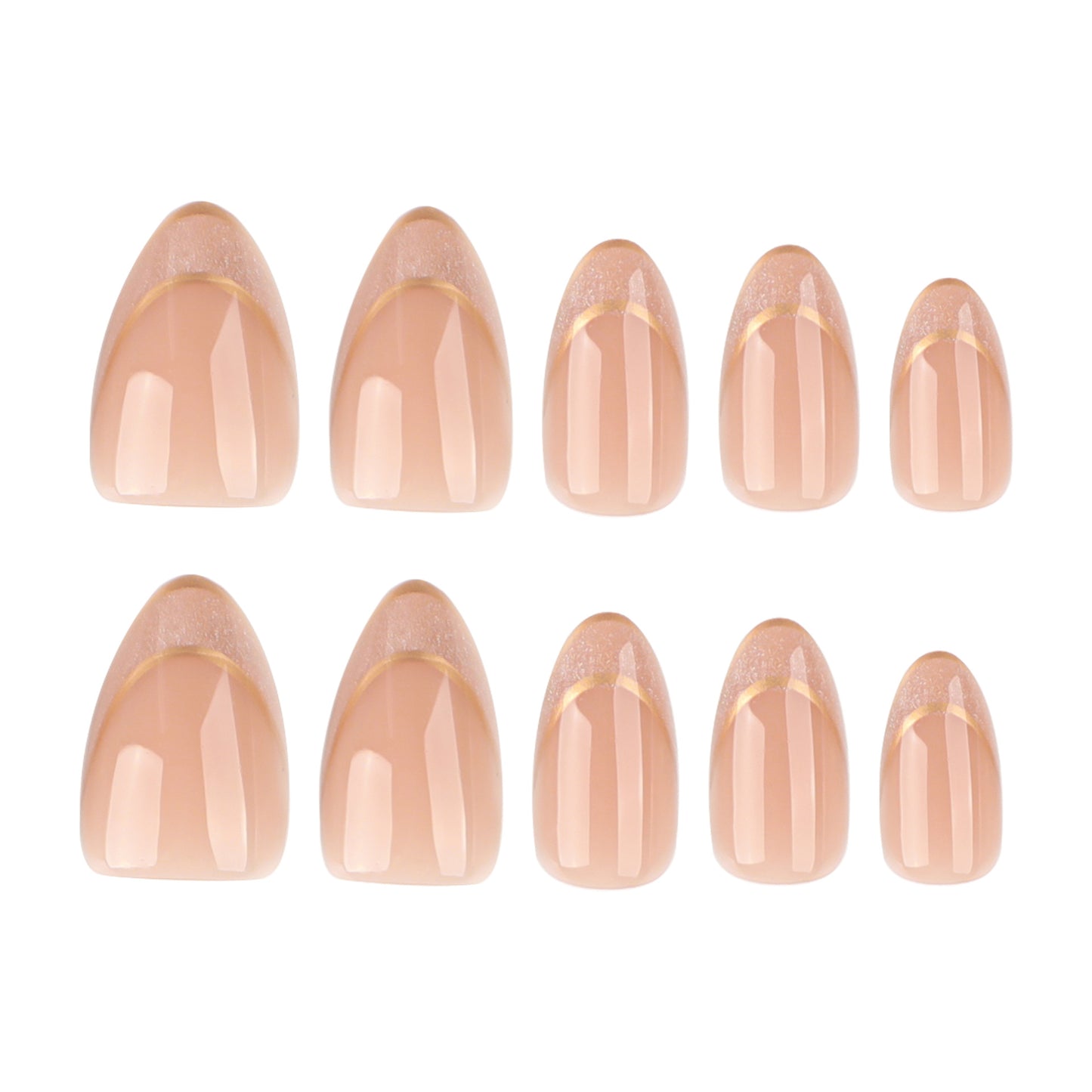 Elegant Blossom Collection Medium Almond Pink Nail Set with Sparkling Gold Tip Accents
