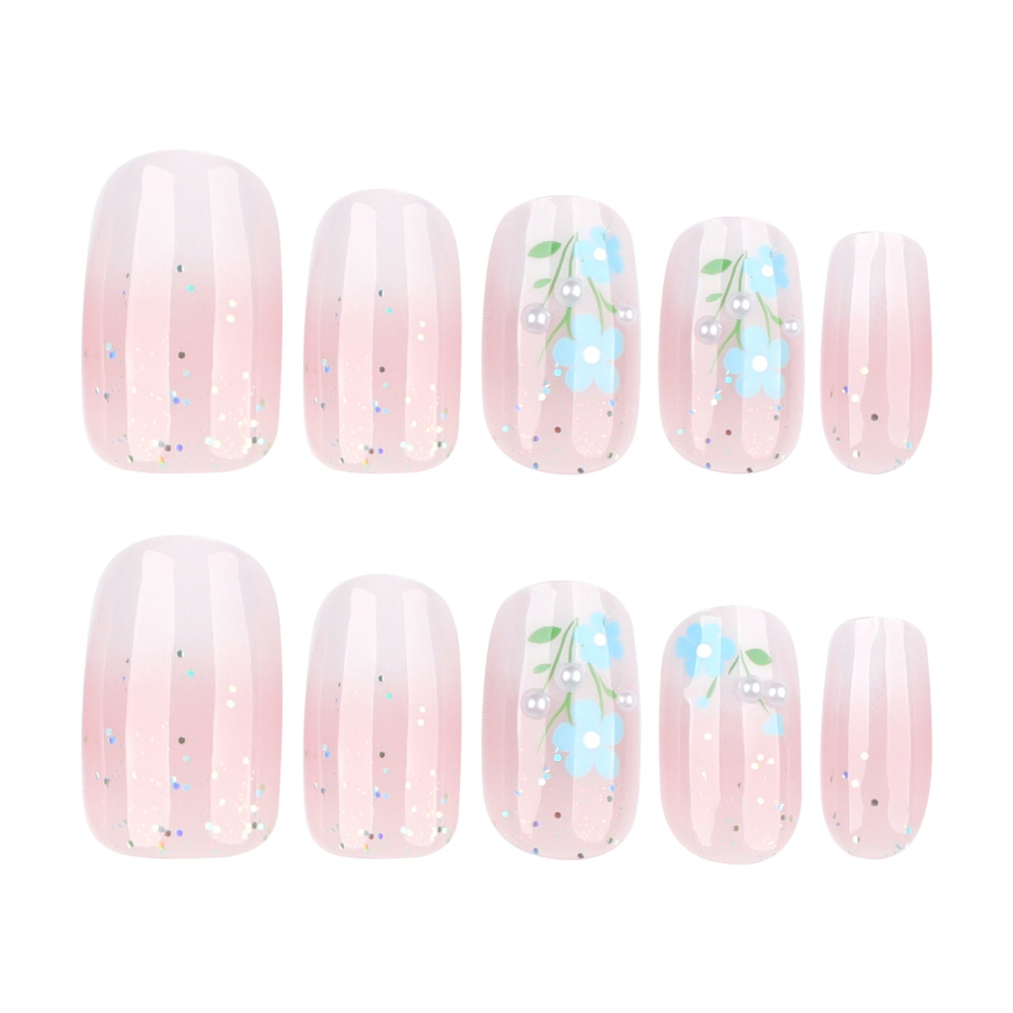 Blossoming Serenity Medium Squoval Pink Press-On Nail Set with Delicate Floral Design