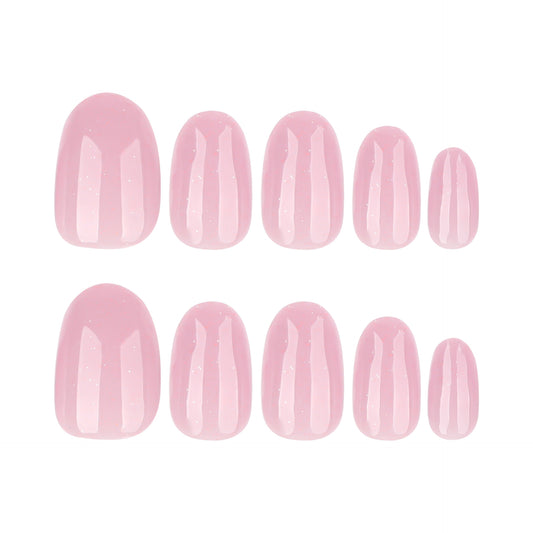 Charming Blossom Press-on Nail Set Short Round Soft Pink with Glitter Finish