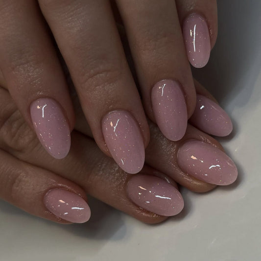 Whimsical Elegance Short Round Pink Press On Nail Set with Sparkling Finish