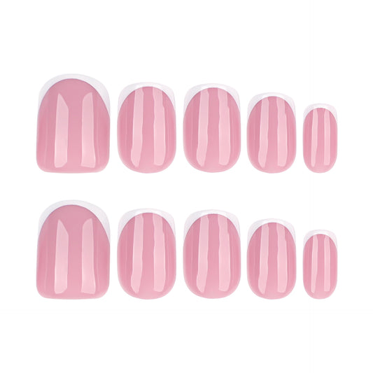 Chic Blossom Irresistible Short Square Pink Glossy Press On Nail Set with Artistic French Tips