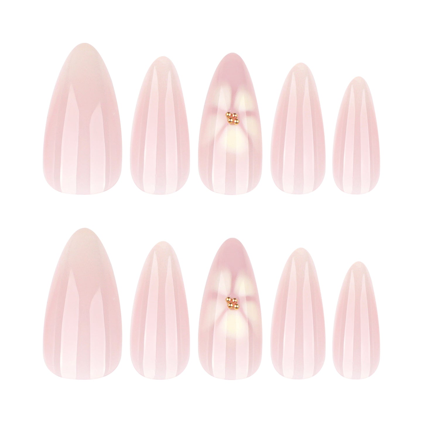 Blossom Dreams Elegant Medium Almond Pink Nail Set with Shimmering Floral Accent