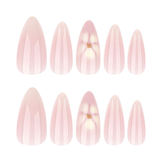 Blossom Dreams Elegant Medium Almond Pink Nail Set with Shimmering Floral Accent