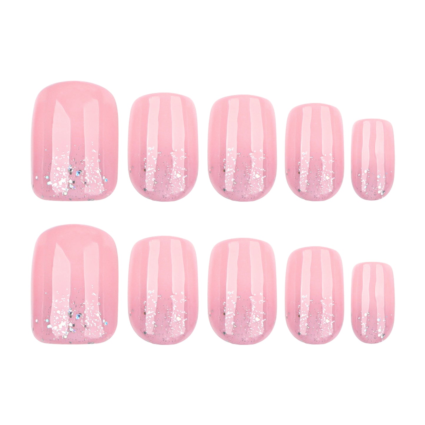 Dreamy Fairy Tale Short Square Pink Press-On Nails with Glitter Fade Effect