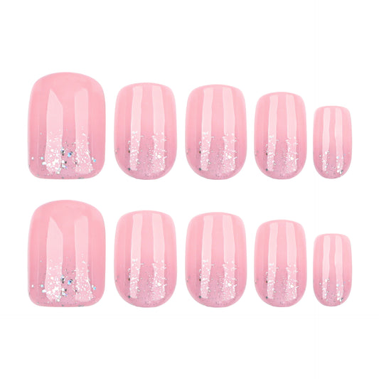 Dreamy Fairy Tale Short Square Pink Press-On Nails with Glitter Fade Effect