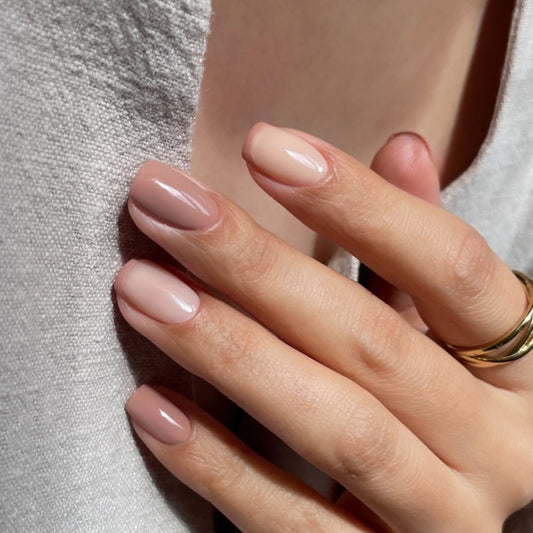 Chic Elegance Lengthy Medium Square Shaped Beige and Blush Press On Nail Set with Glossy Finish