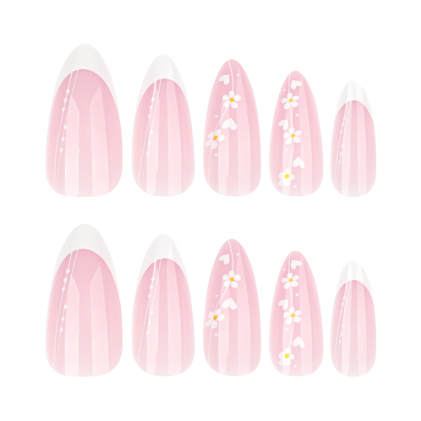 Blossoming Romance Medium Almond Pink Press-on Nail Set with Charming Floral Accents