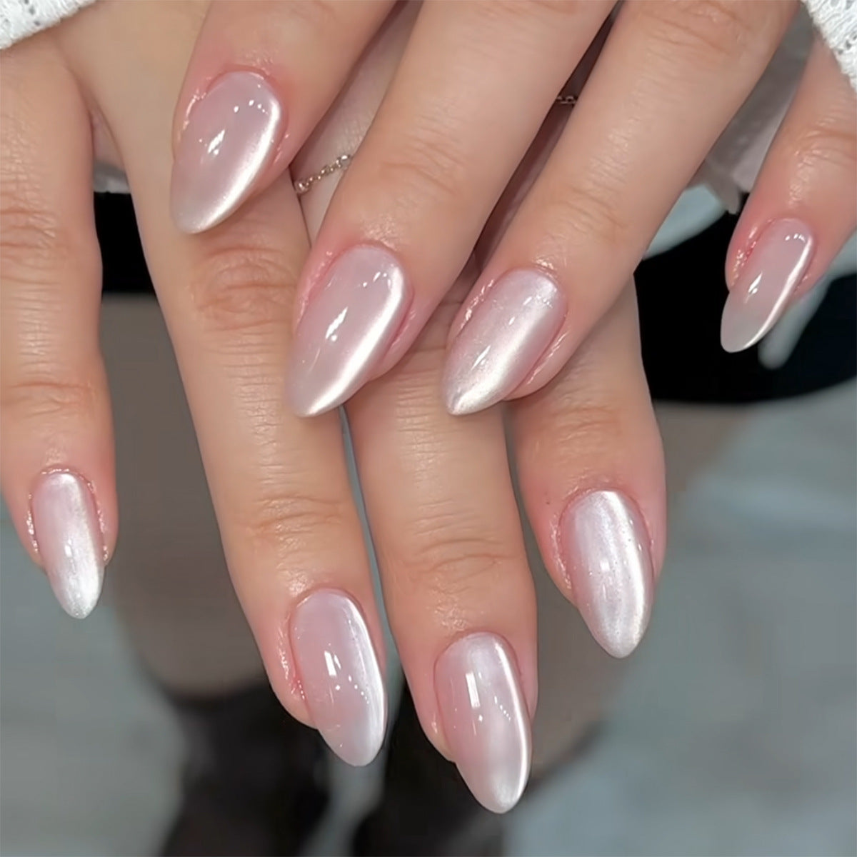 Whimsical Elegance Medium Almond Pink Ombre Press-On Nail Set with Shimmering Finish