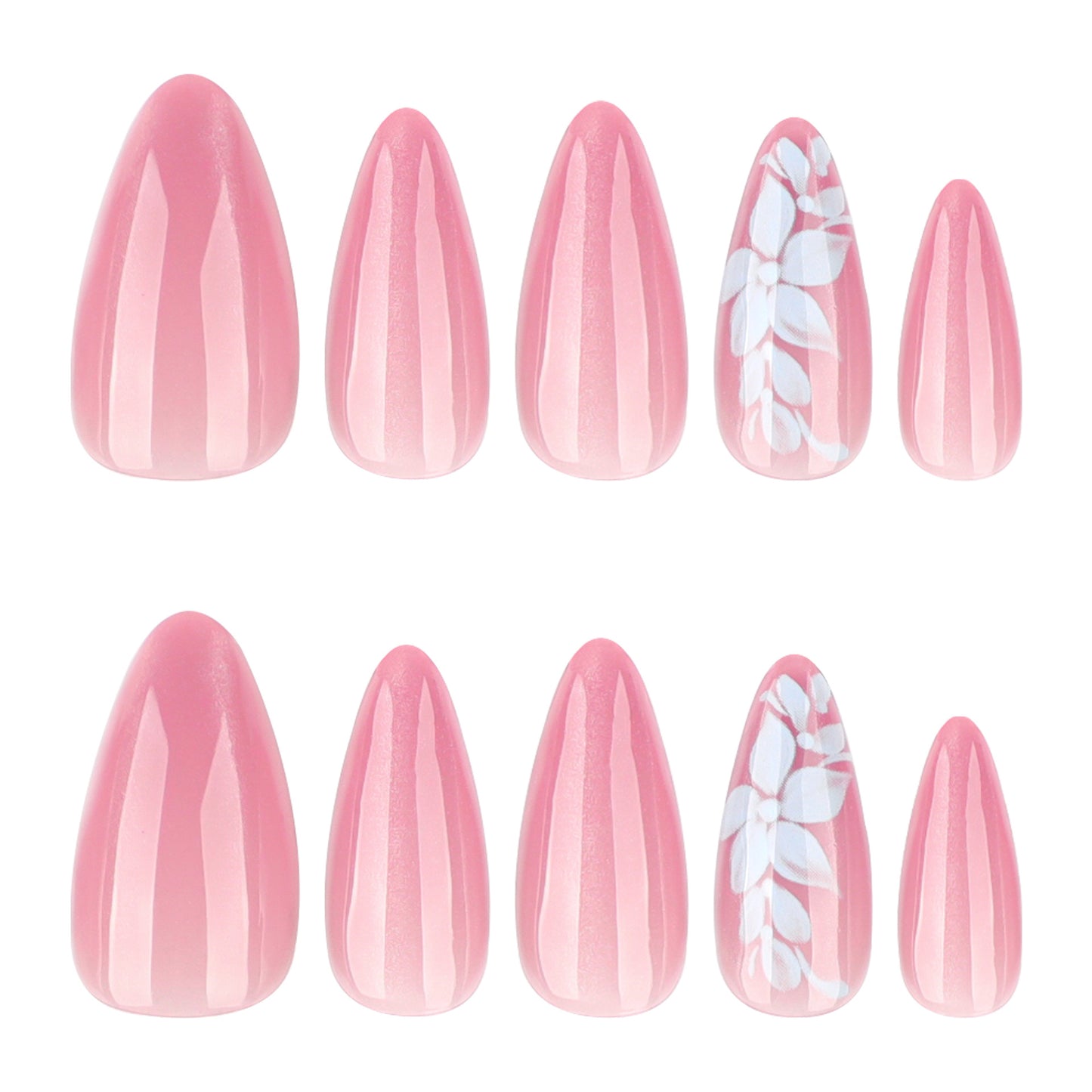 Blossom Romance Long Almond Pink Gradient Nail Set with Floral Accent