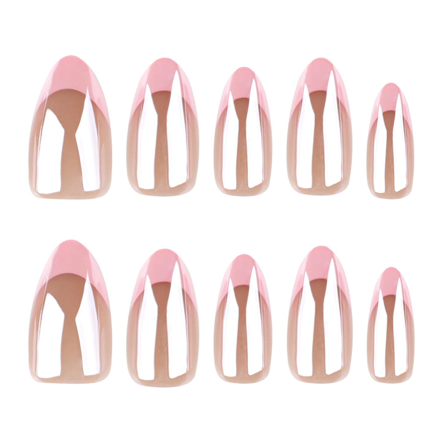 Enchanting Elegance Medium Almond Beige Pink Nails with Mirror Finish