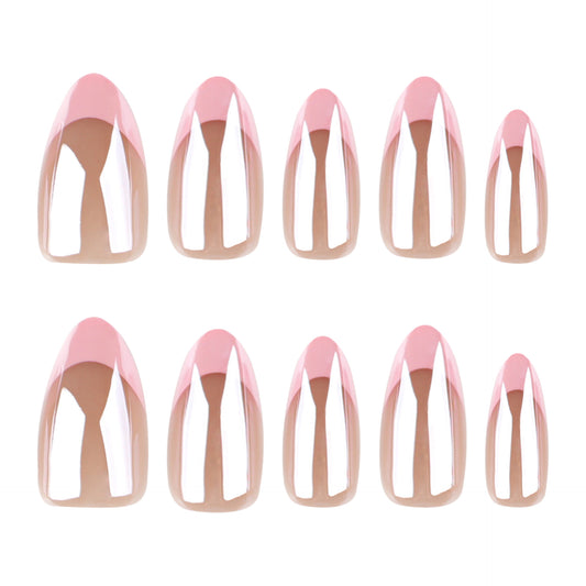 Enchanting Elegance Medium Almond Beige Pink Nails with Mirror Finish