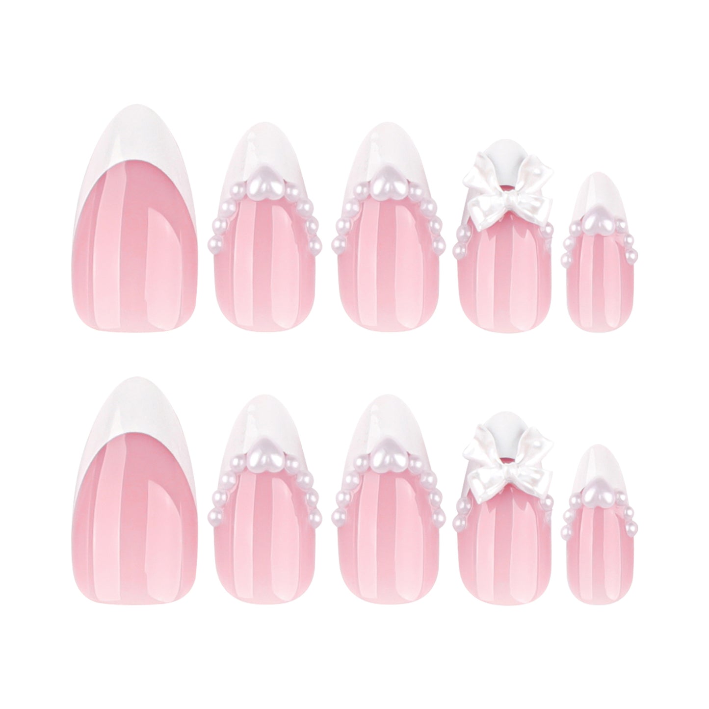 Whimsical Pink Medium Almond Ballerina Nails with Pearl Embellishments