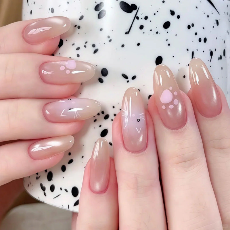 Whimsical Pastel Medium Almond Gradient Beige with Cute Animal Prints Press on Nail Set