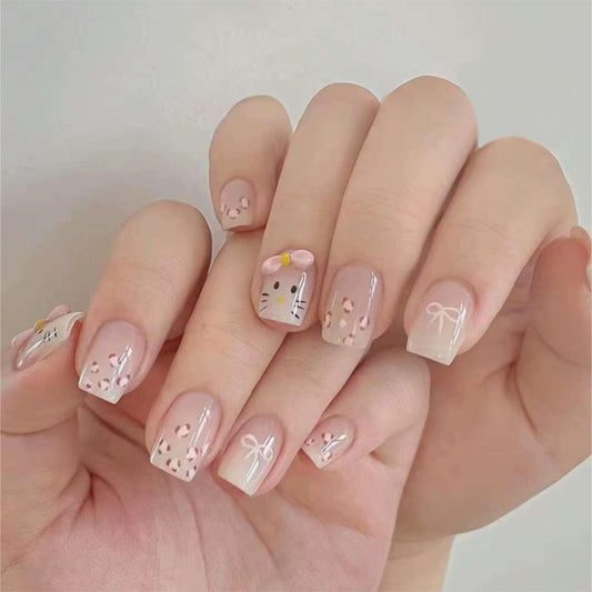 Whimsical Bunny Dreams Short Square Pink with Adorable Bunny Accent Press On Nail Set